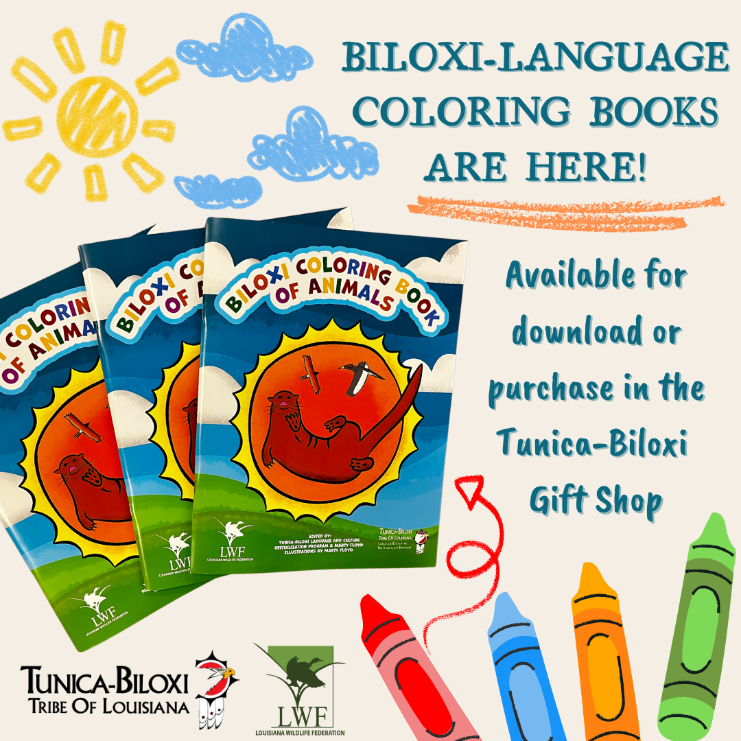 Tunica-Biloxi Tribe and Louisiana Wildlife Federation Publish New Animal Coloring Book in Biloxi Language